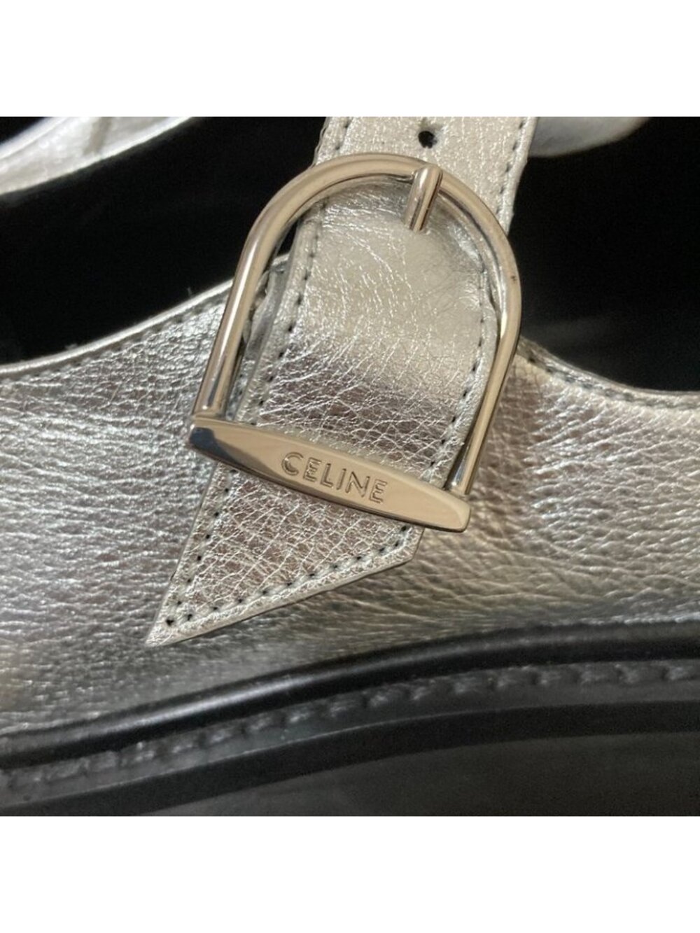 Celine Triomphe T Strap Loafer 37 Silver - Picture 10 of 12